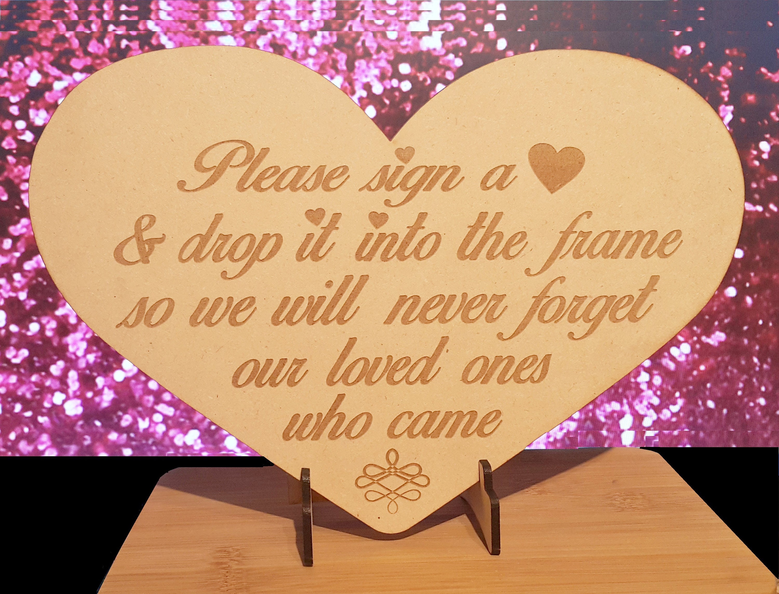 Engraved Heart Sign For Wooden Wedding Drop Box Guest Zoom