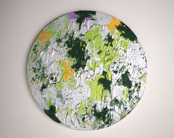 African Forest: Original abstract painting, round painting, acrylic paint, silver green painting, abstract art, texture painting