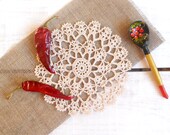 7 inch Crochet Beige Doily, Handmade Round Cotton Doily, Vintage Style Crochet Doily, Beige Home Decor, Free Shipping, Gift for Mother