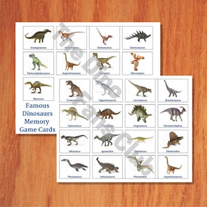 DINOSAUR Memory Game Printable Cards INSTANT DOWNLOAD, Famous Dinosaurs Memory Game, Printable Dinosaur Memory Game, Dinosaurs Game