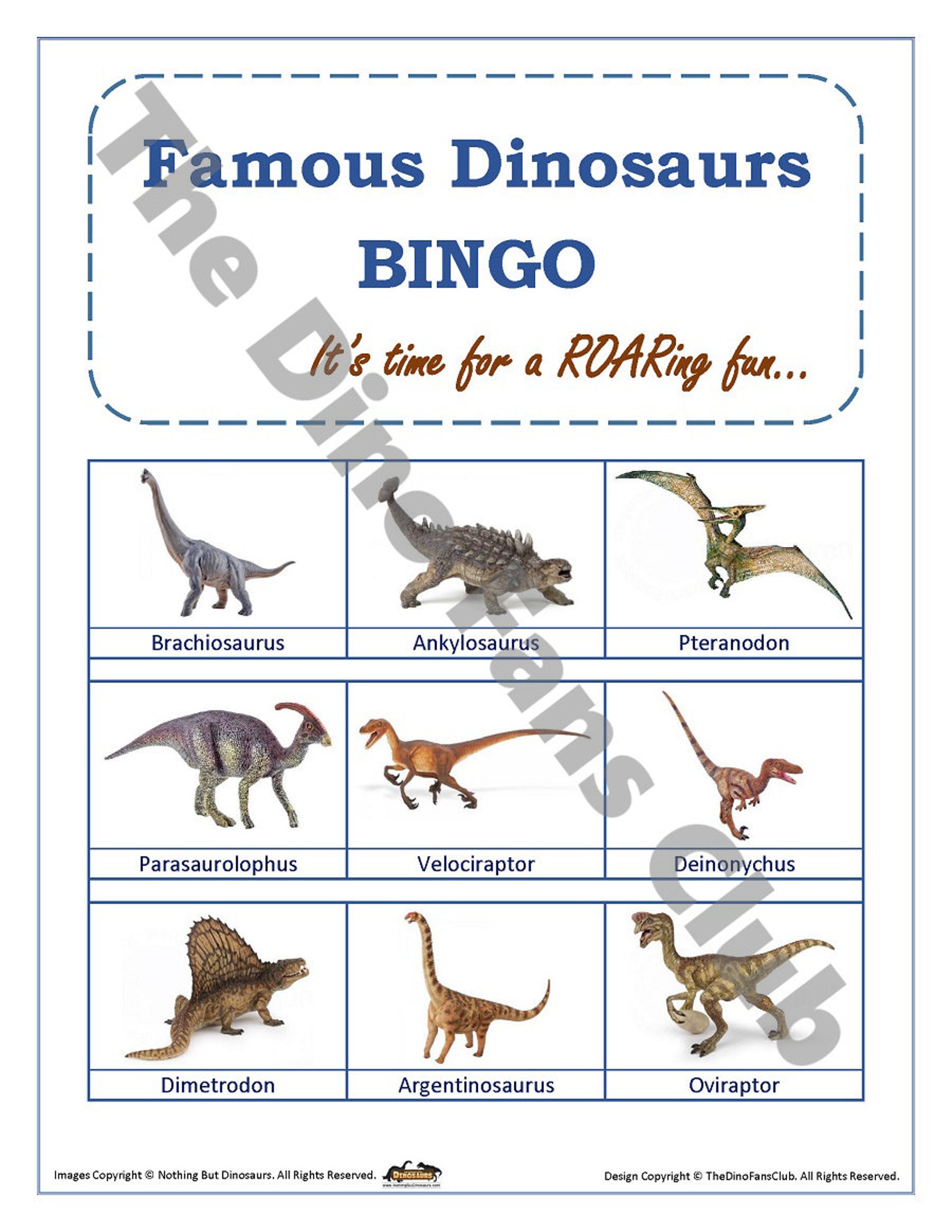 DINOSAUR Bingo 30 Printable Cards INSTANT DOWNLOAD, Famous Dinosaurs ...