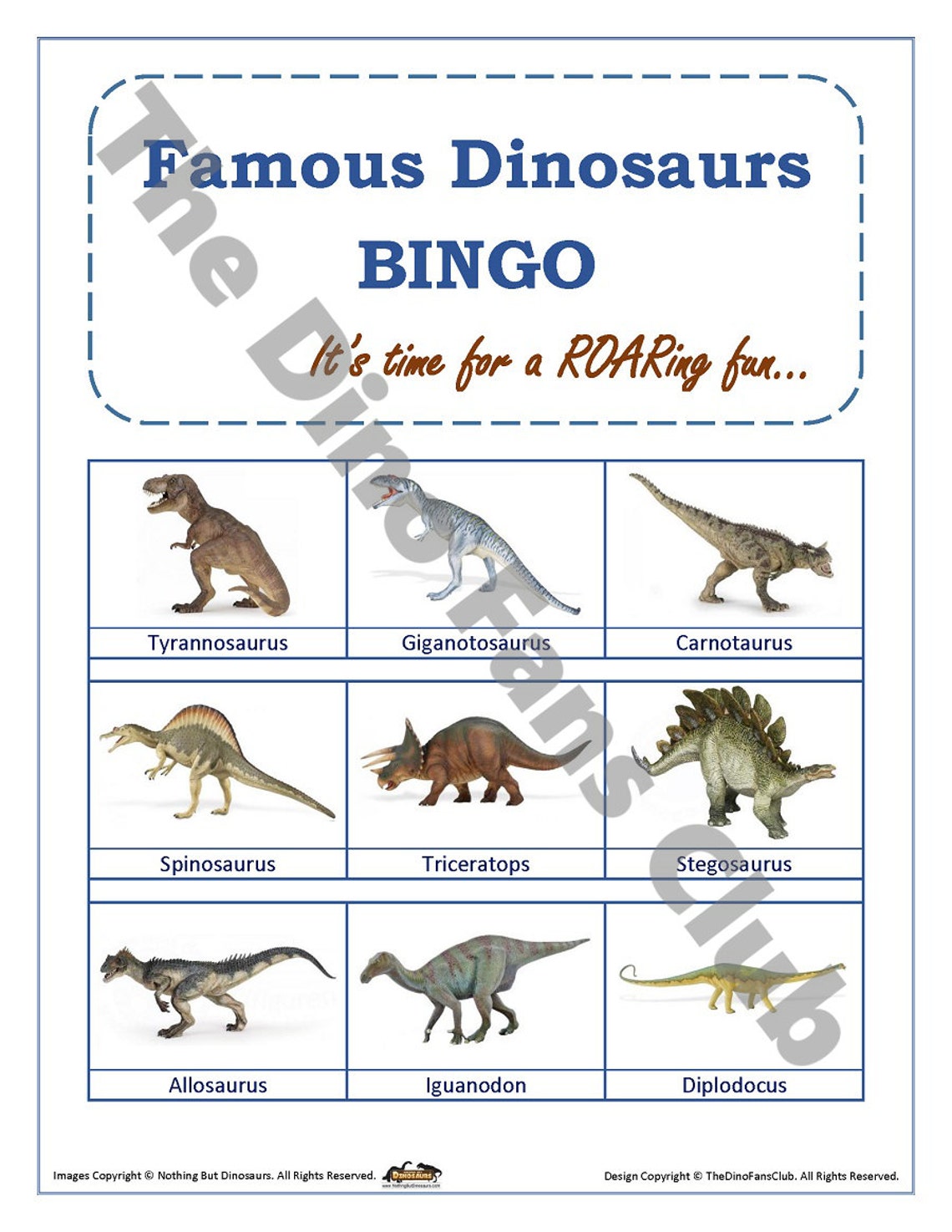 DINOSAUR Bingo 30 Printable Cards INSTANT DOWNLOAD, Famous Dinosaurs ...