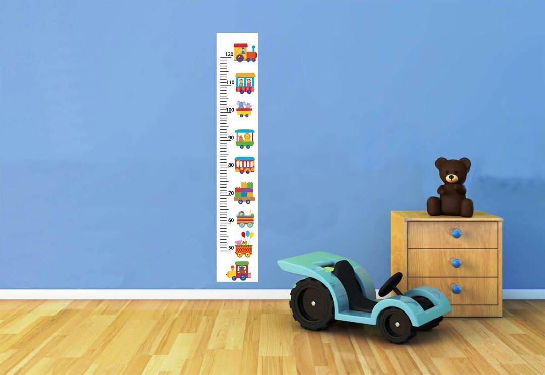 Trains Growth Chart Decal Adhesive, Wall Growth Chart Decal,growth