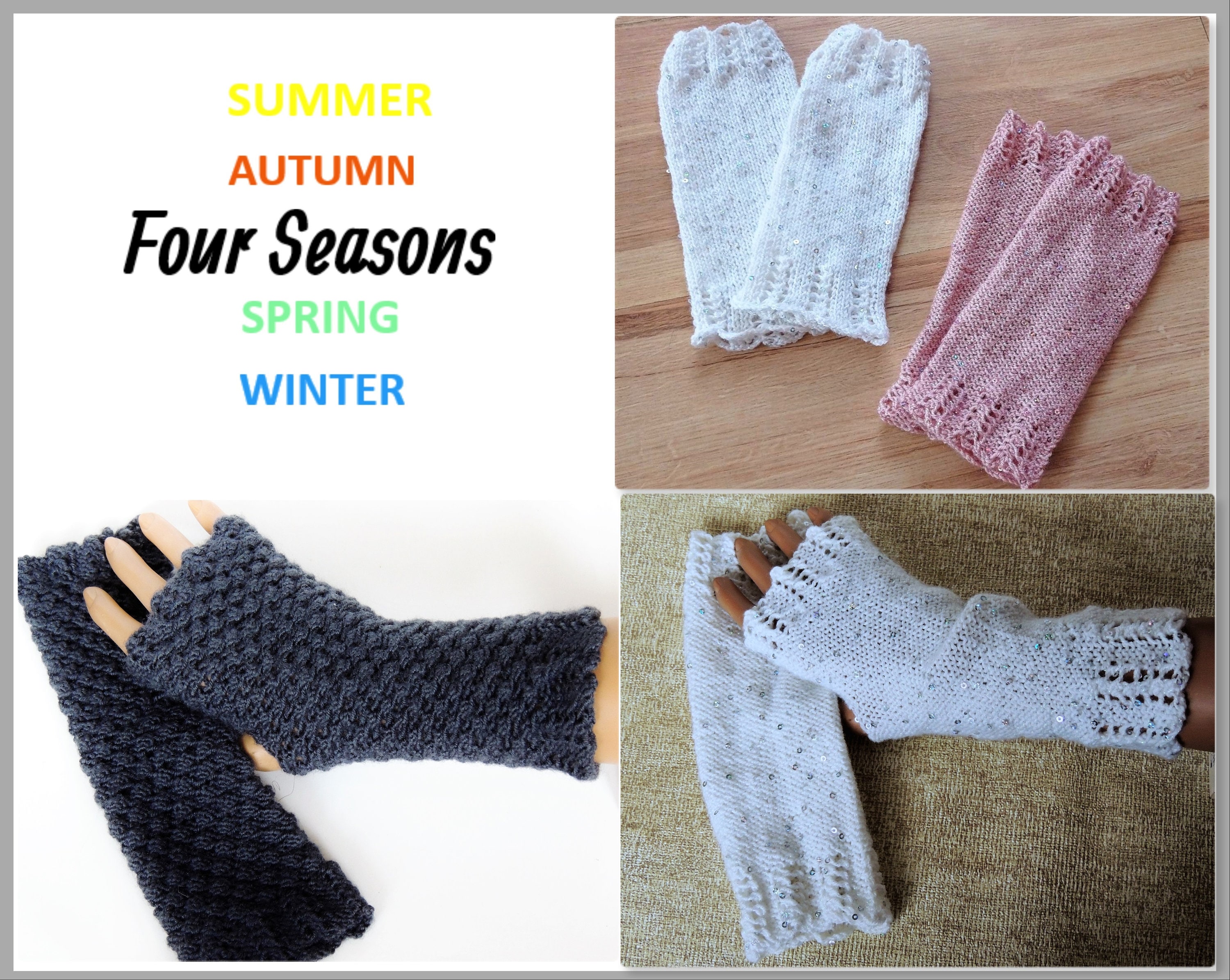 Buy Hand Knitted Wrist Warmers Fingerless Mittens With Sequins
