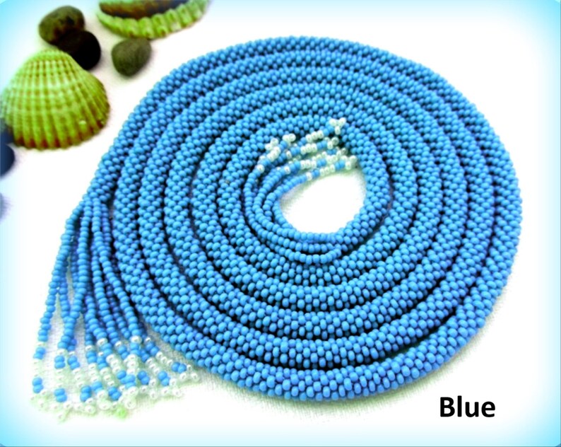 Download Turquoise Color Beaded Lariat Crochet Rope Beading Necklace | Etsy