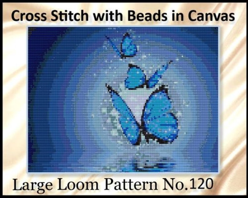 Beadwoven DIY Gift Blue Butterfly Beaded Embroidery Schemes Cross Stitch with Beads in Canvas Miyuki Round Beads Loom Pattern No.120