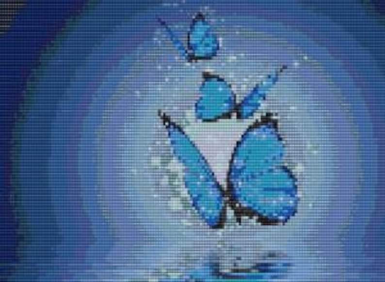 Beadwoven DIY Gift Blue Butterfly Beaded Embroidery Schemes Cross Stitch with Beads in Canvas Miyuki Round Beads Loom Pattern No.120