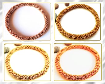 Dark Gold or Rose Gold Color Bracelet - Seed Bead Bangle - Beaded Bracelet - Seed Bead Crochet Bracelet - Gold Beads Bangle