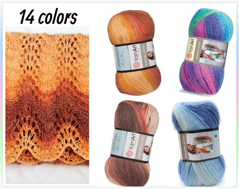 Yarnart ANGORA ACTIVE Mohair Yarn 100g./500m. Multicolor Etsy