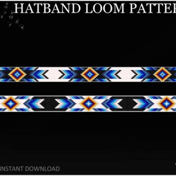 Hatband Beaded Loom Stitch Pattern No.118 - Blue Inspired Native American Colors Ornament - DIY Gift Band for Cowboy Western Hat Band Belt