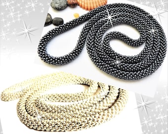 Infinity Toho Rounds Beads Necklace or Beading Bracelets - Silver Hematite Beaded Necklace Crochet Rope - Handmade Transformer Necklace