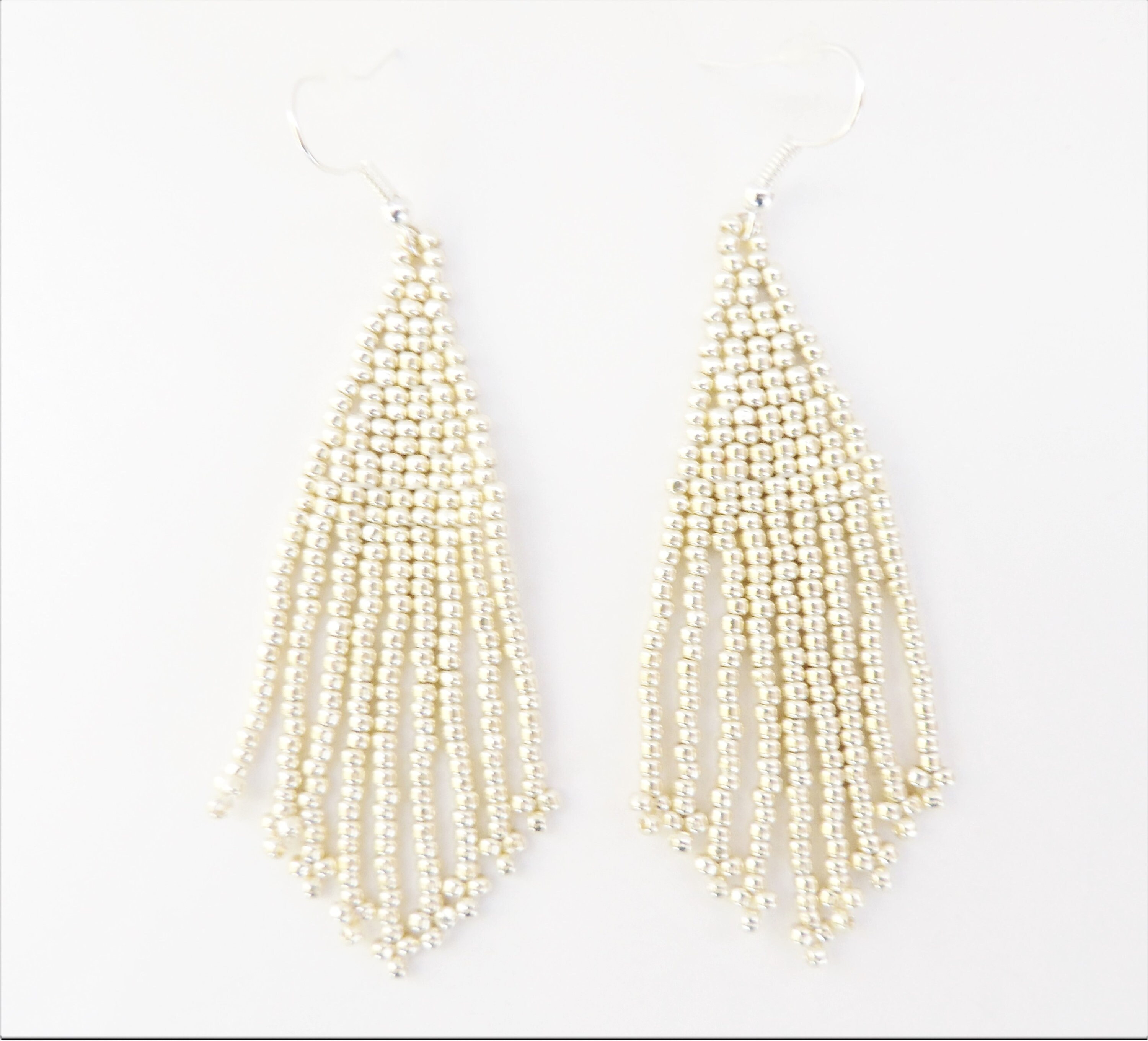 Extra Long Silver Bead Earrings Tassel Toho Seed Beads - Etsy