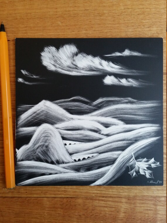 Scratchboard Artlandscape Design12.5cm Square Etsy Australia