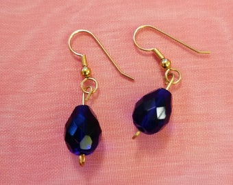 Blue Crystal Bead Dangle Drop Earrings