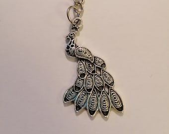 Peacock Keyring, Tibetan Silver Peacock, Bird Keychain