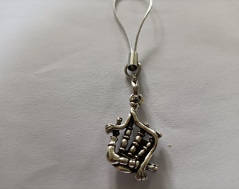 Bagpipe Mobile Phone Charm, Tibetan Silver Bagpipes Cell Phone Charm