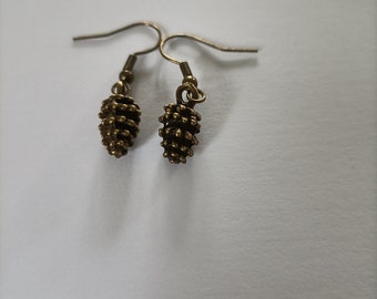 Tibetan Bronze Pine Cone Dangle Earrings Little Pine Cones Drop Earrings