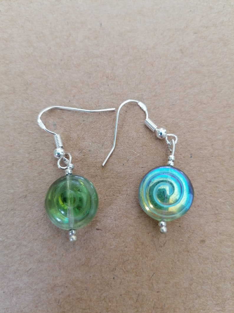 Sterling Silver Iridescent /& Clear Spiral Bead Dangle Drop Earrings