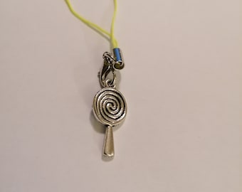 Lollipop Mobile Phone Charm, Tibetan Silver Lollipop Cell Phone Charm