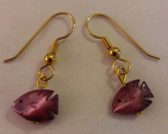Purple Fish Bead Dangle Drop Earrings Gold Filled Earrings
