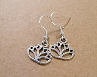 Sterling Silver Lotus Flower Dangle Drop Earrings