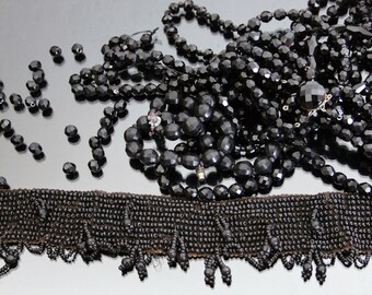 10 antique cabochons mourning jet bead 1CM5 diametre