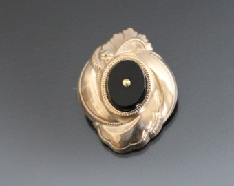 Antique Victorian Onyx Gold Filled Brooch. Antique Mourning Jewelry