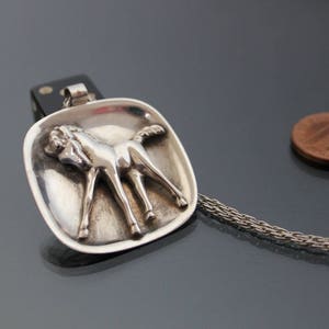 Art Deco KOLLMAR & JOURDAN 925 Sterling Silver Horse Colt Pendant. Vintage Modernist Style.