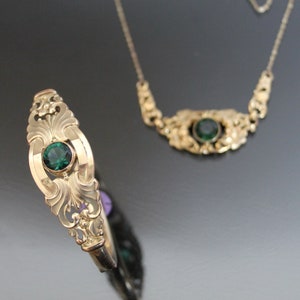 Edwardian Necklace And Bracelet Set. False Tourmaline, Yellow Gold Wash. Antique Art Nouveau