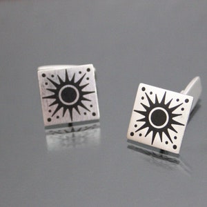 POUL WARMIND Denmark Cuff Links.  Eclipse Sterling 925 Silver Enamel Scandinavian Modernist 60&#39;s