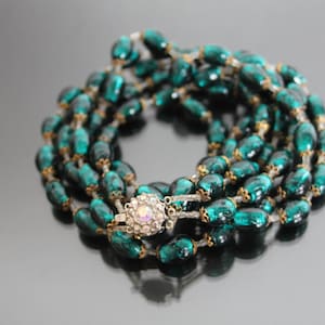 Vintage Czech Silver Foiled Art Glass Beaded Necklace, Two Strands