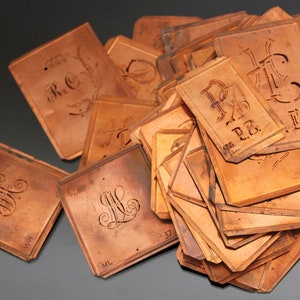 LOT OF 63 Antique Monogram Embroidery Templates. Wash, Dowry Initials. French Copper.