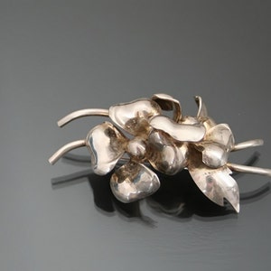 50&#39;s KOLLMAR & JOURDAN Floral Heavy Brooch. Silver 800. Vintage Apple Blosom Pin