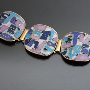 Vintage German Modernist Enamel Bracelet. Wide 50's Panels. Schibensky, Picasso Style