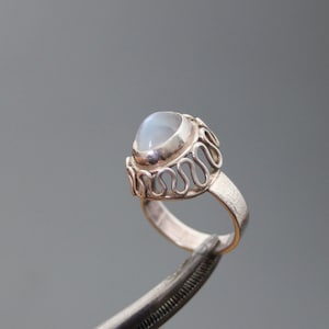 Domed Moonstone Ring. 835 Silver. Vintage Modernist. Size 5 1/2
