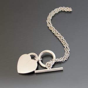 Vintage Toggle Heart Chain Bracelet, 925 Sterling Silver.