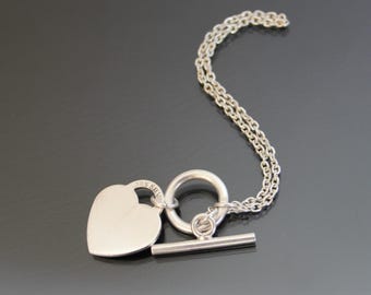 Bracelet chaîne cœur à bascule vintage, argent sterling 925.