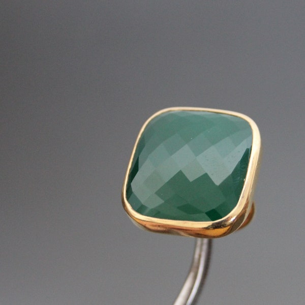 XXL MONICA VINADER Square Facet Cocktail Ring.  18k Yellow Gold Vermeil, Green Onyx, Size 5 1/2