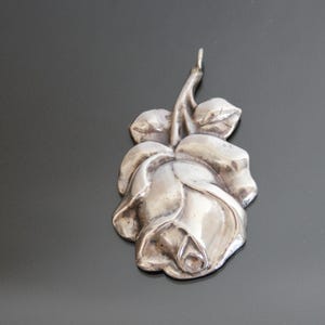 XL Antique Jugendstil Pendant. Rose. Repousse. Silver 800. Art Nouveau Flowers.