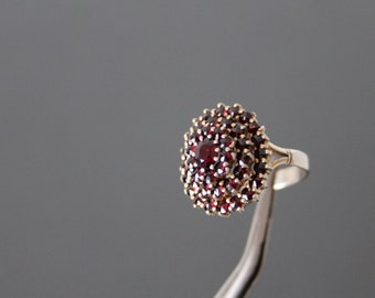 Anello da cocktail Boho Garnet Marquise, argento sterling 925, vintage