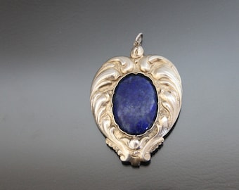 Antiker Jugendstil Sodalith Anhänger. 800 Silber, Vintage Kunsthandwerk.
