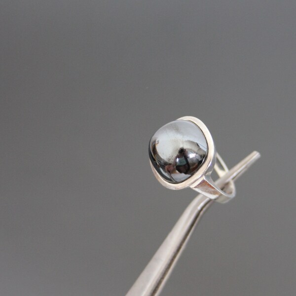 Modernist Hematite Domed  Ring, 835 Silver, Vintage, 70's, Size 6