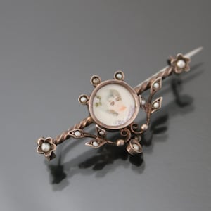 Antique Rococo Revival French Silver, Hand Painted Lady Portrait Brooch. Edwardian Silver Photo Frame.