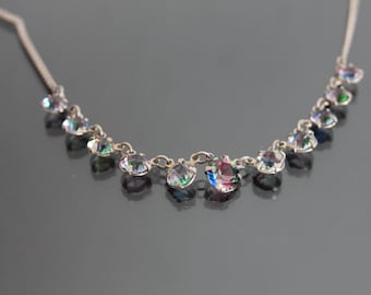 Czech Rainbow Iris Glass Necklace.  Openback, Bezel Vintage Gablonz Costume Jewelry
