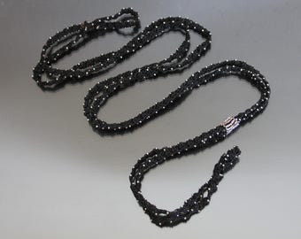 Victorian Beaded Silk, Cut Steel Watch Chain. Antique Mourning Jewelry