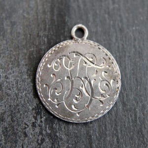 Victorian Monogrammed Love Token, Engraved Coin Silver Charm. Antique