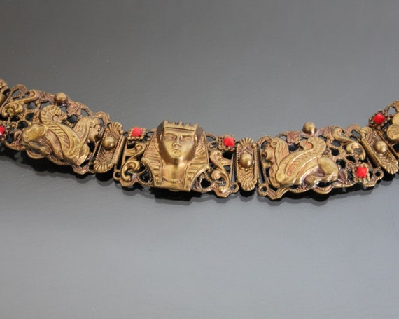 Bracelet Jonc Vintage Argent 925 Et Corail Rouge - Style Ethnique égyptien Tête Serpent
