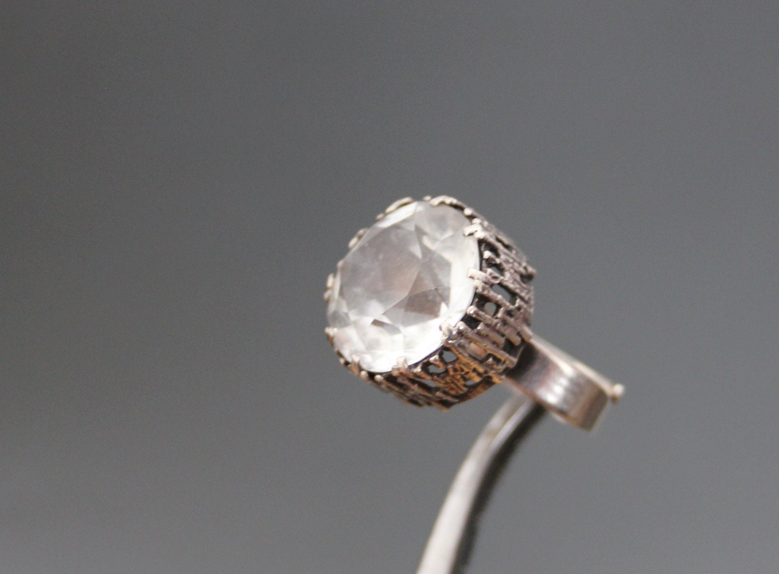 Modernist BENGT HALLBERG, Sweden, Scandinavian Nordic Rock Crystal Quartz Ring. Sterling 925 Mid Century. Adjustable