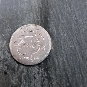 Victorian Name Love Token, Engraved Coin Silver Charm. Antique