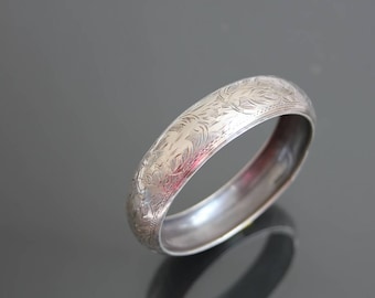 Art Deco 800 Silver Bangle. Engraved Vintage Hinged Slave Bracelet